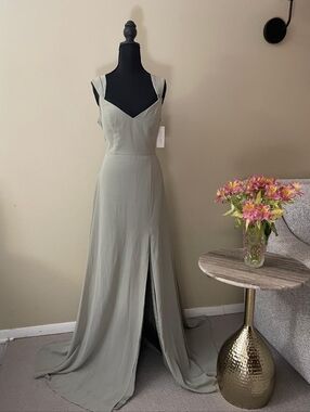 Jenny Yoo Sage Green V-Neck Prom Gown